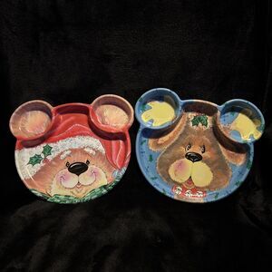 Vintage 80s Boyd's Bailey Bear & Randolph Reindeer Plastic Christmas Plates